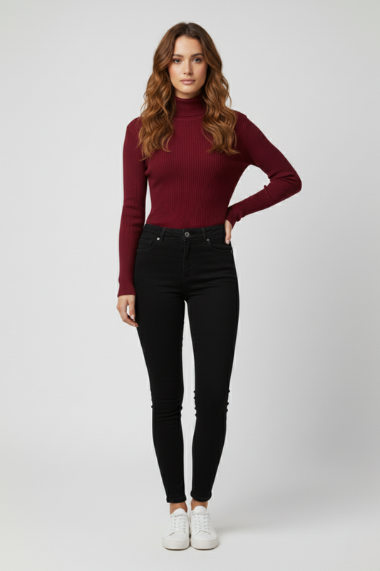 Kadın Bordo Boğazlı Triko Kazak
