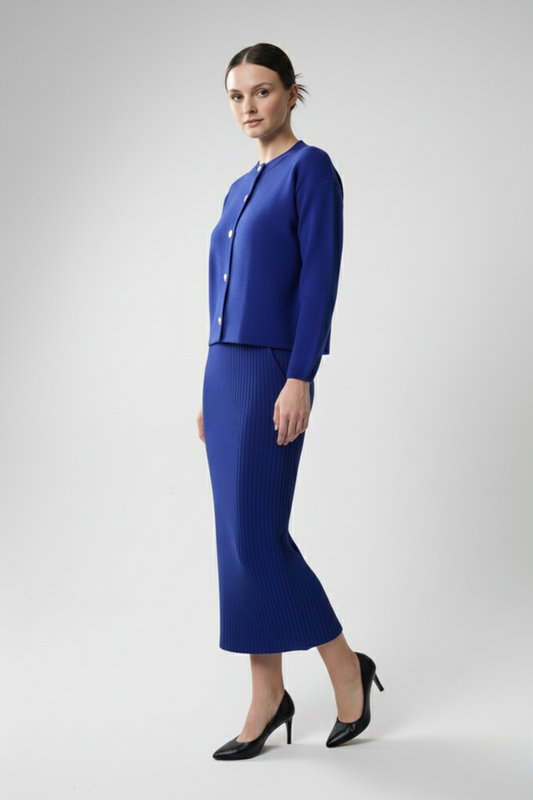 Kadın Hırka Elbise İkili Takım - Mavi