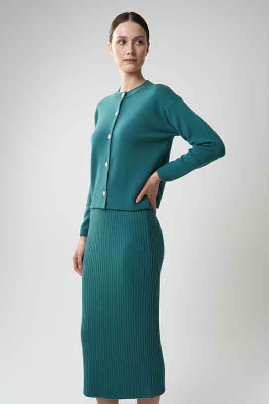 Kadın Hırka Elbise İkili Takım - Turkuaz