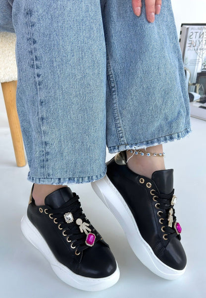 Gane Siyah Cilt Bağcıklı Spor Ayakkabı