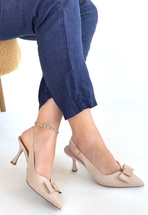 Leyya Bej Cilt Topuklu Ayakkabı