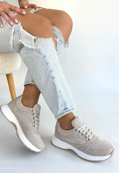 Slar Bej Cilt Bağcıklı Spor Ayakkabı